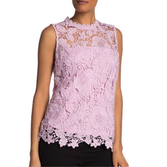 nanette lepore L Mock Neck Pink Lace Back Zip Sleeveless Top - Picture 1 of 9